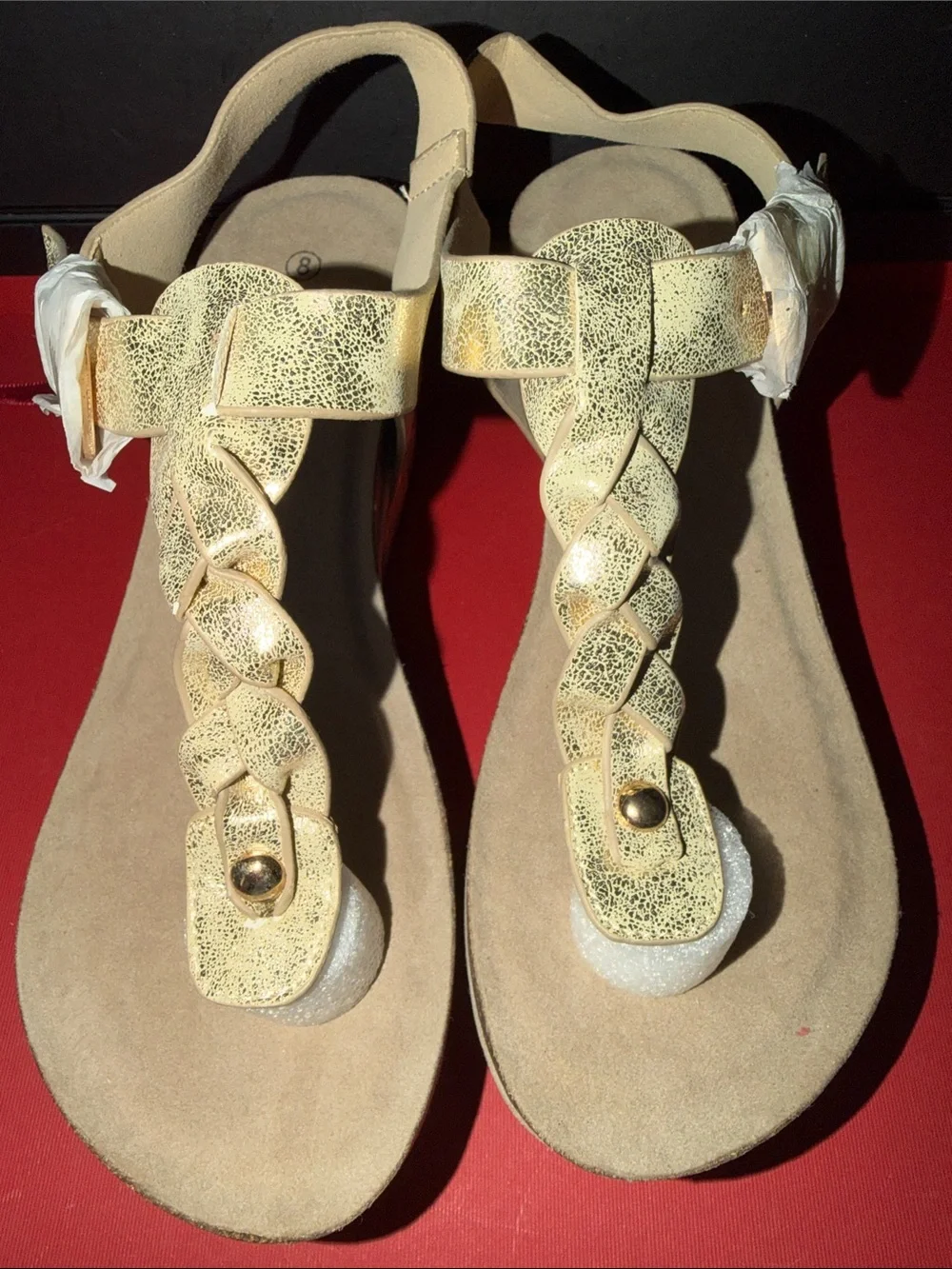 Natural Breeze NWOB Gold Braided T-Strap Wedge Sandals